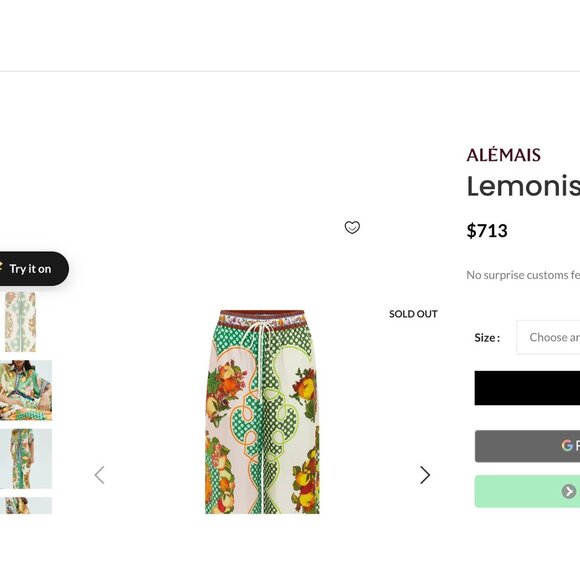 Alémais Lemonis Fruit Print Palazzo Silk Wide Leg Pants Size 6 - Picture 7 of 7
